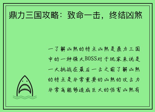 鼎力三国攻略：致命一击，终结凶煞